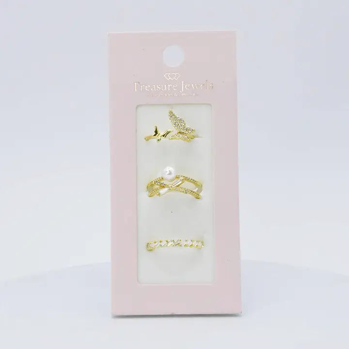 Butterfly Pearl Ring Set