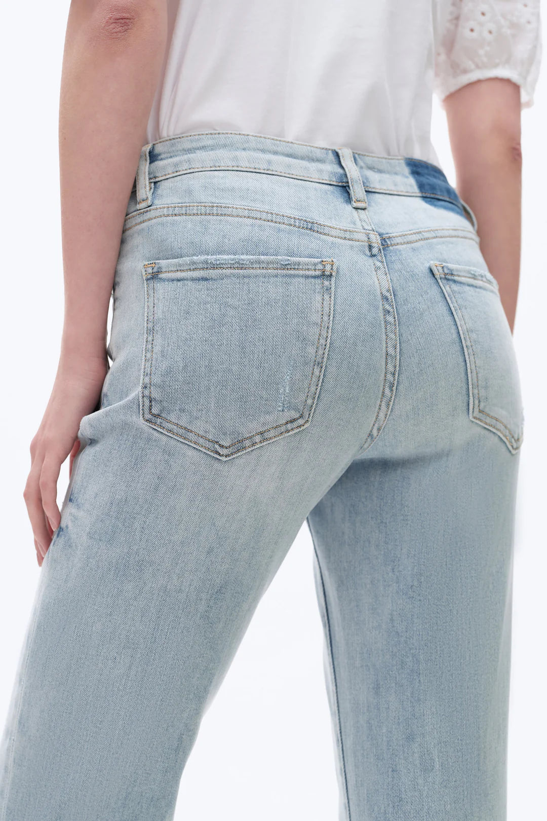 Flora Mid Rise Straight Cuffed Denim Jeans
