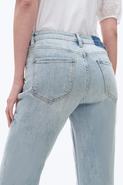 Flora Mid Rise Straight Cuffed Denim Jeans