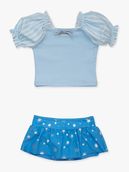 Glass Slipper Princess Puffed Sleeve Skirted 2-Piece Swimsuit | RuffleButts