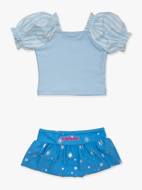 Glass Slipper Princess Puffed Sleeve Skirted 2-Piece Swimsuit | RuffleButts