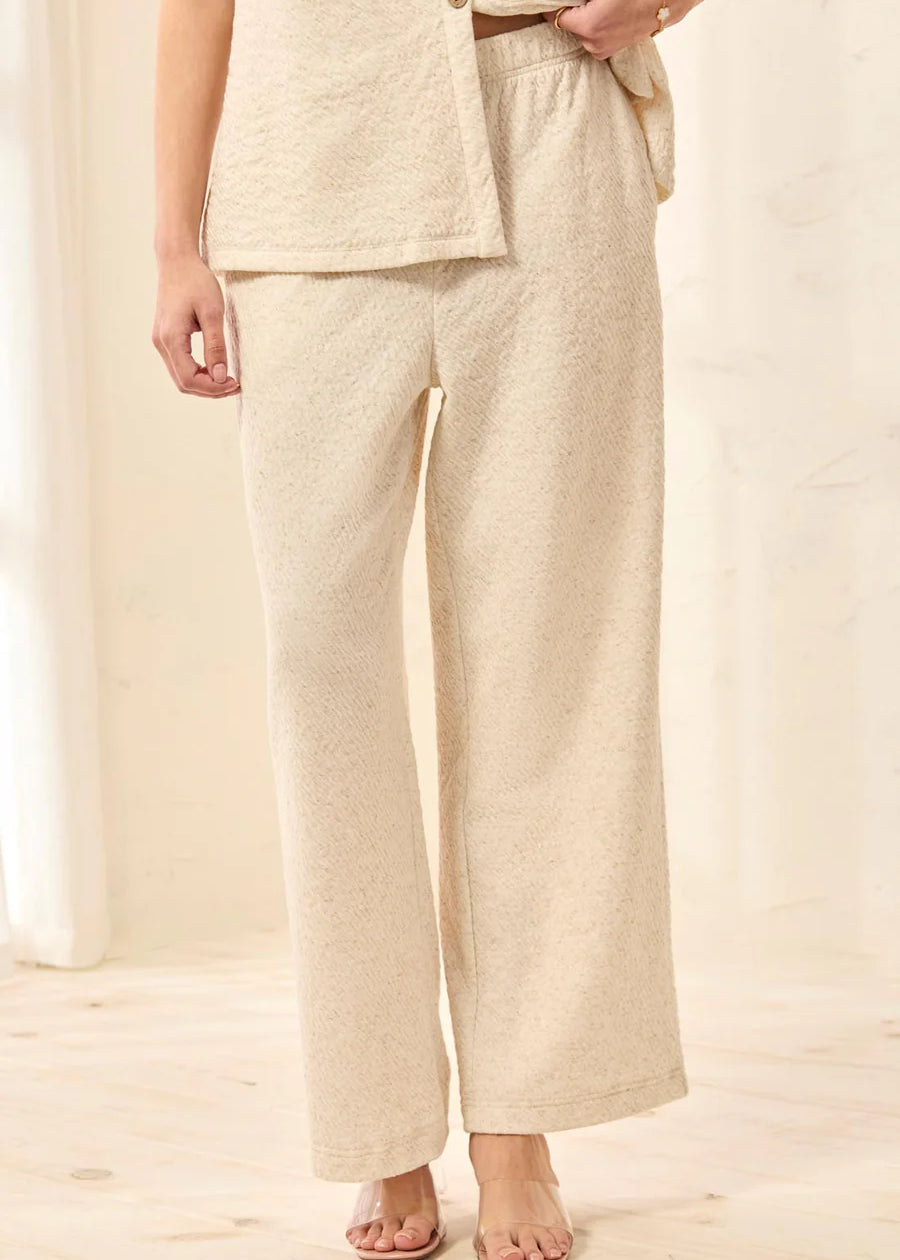 Puckered Knit Wide Leg Ankle Pant