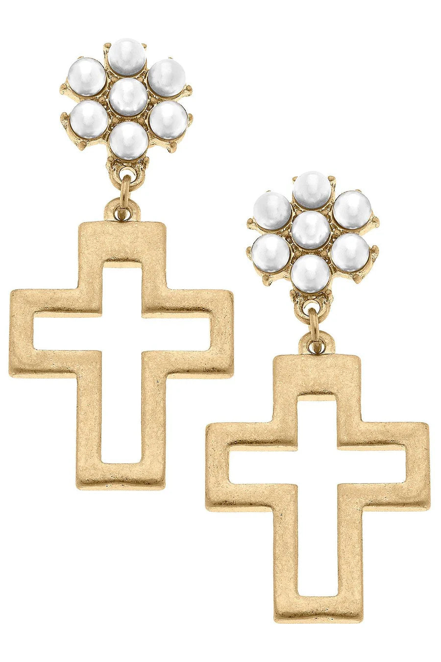 Charlotte Cross Pearl Cluster Drop Earrings