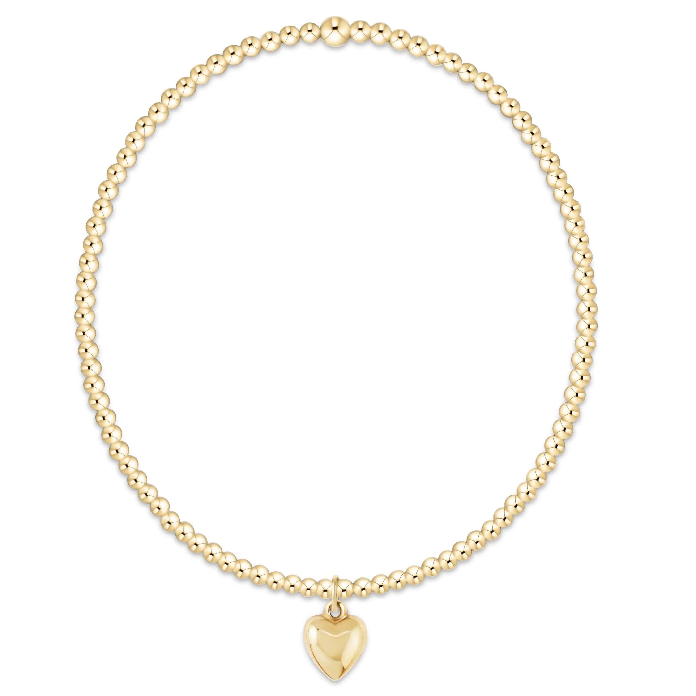 Classic Gold 2mm Bracelet with Love Plush Small Gold Charm | enewton