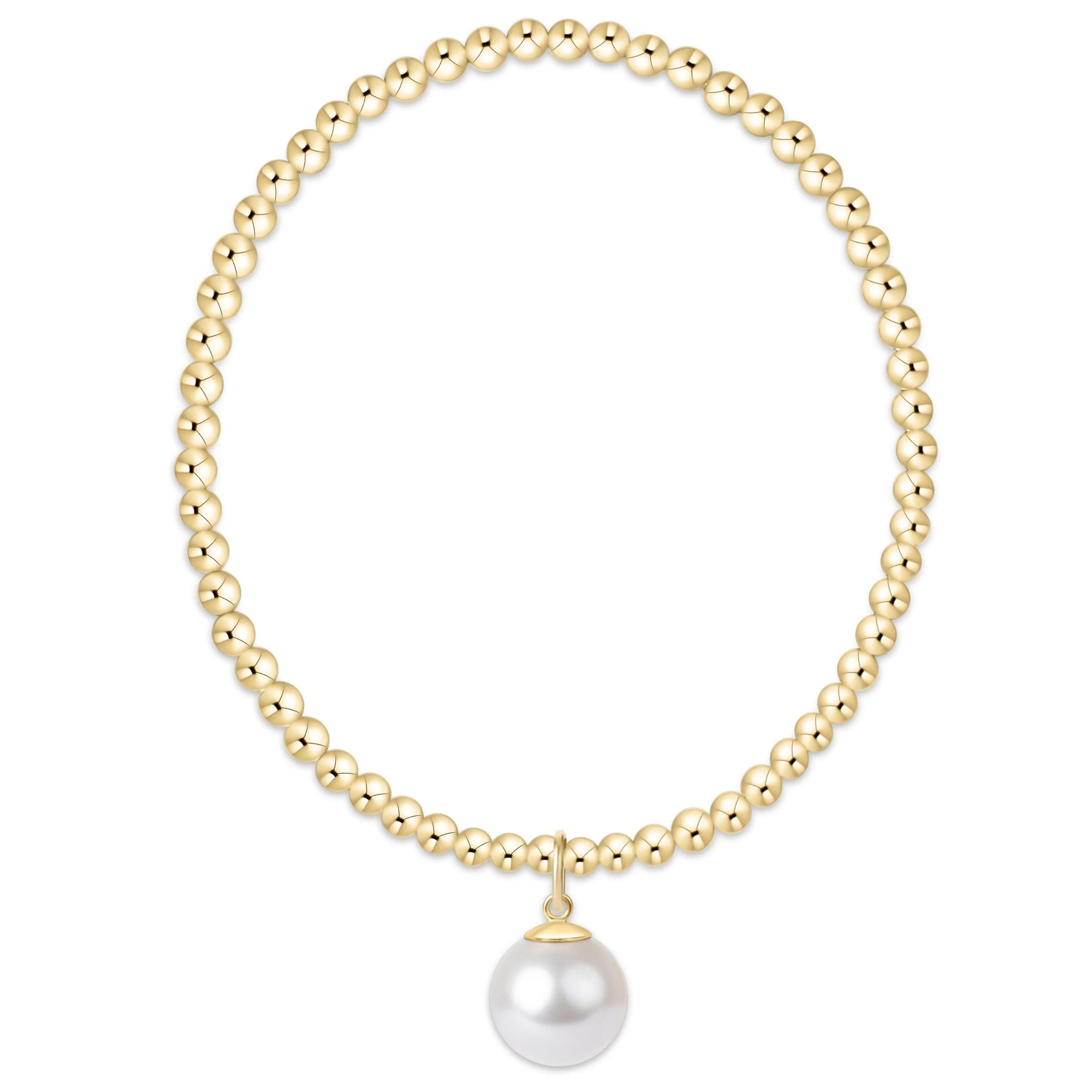Classic Gold 3mm Bracelet - Classic Pearl 10mm Charm | enewton