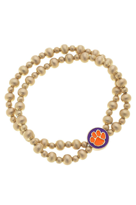 Clemson Tigers 2-Row Ball Bead Stretch Bracelet