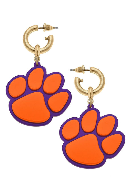 Clemson Tigers Resin Logo Drop Hoop Earrings