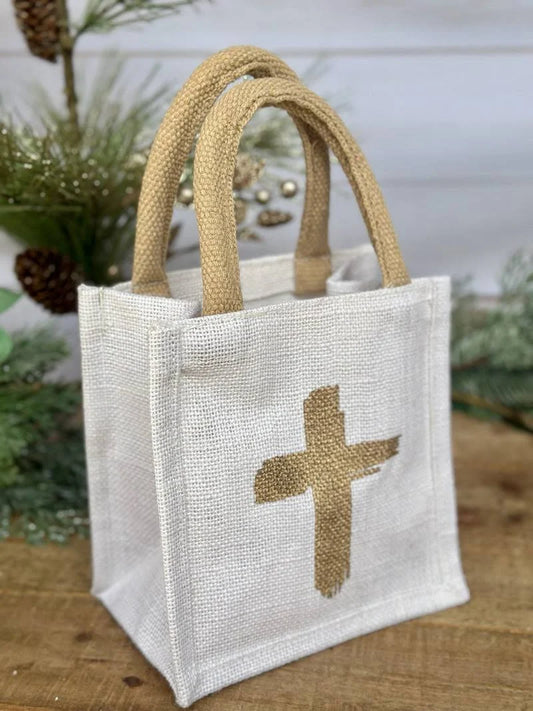 Cross Petite Gift Tote | White Metallic Gold | The Royal Standard