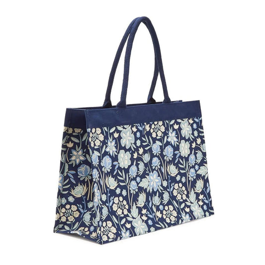 Blue Floral Tote Bag with Inside Pocket