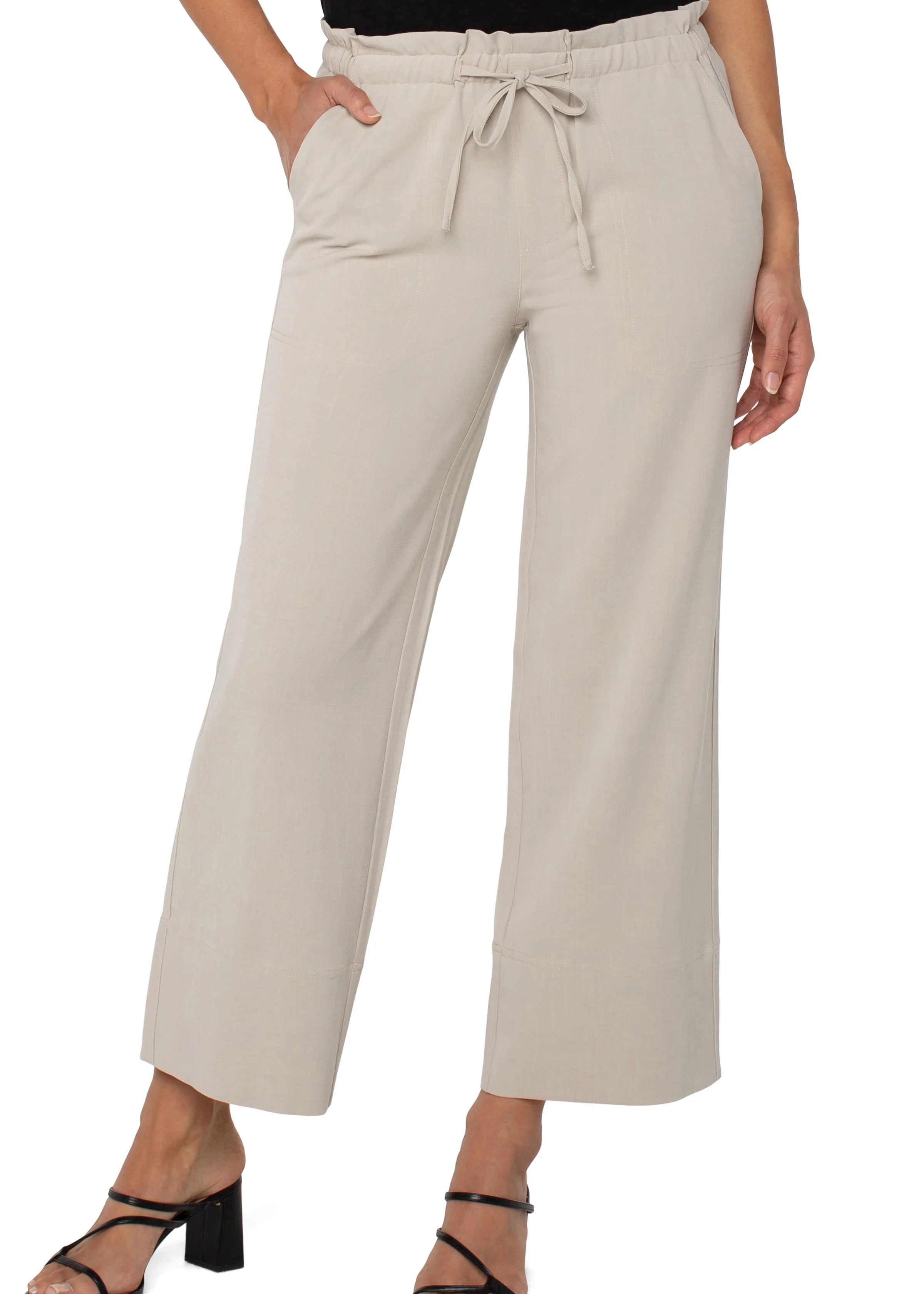 Pull-On Tie Waist Wide Leg Ankle Pant | Liverpool