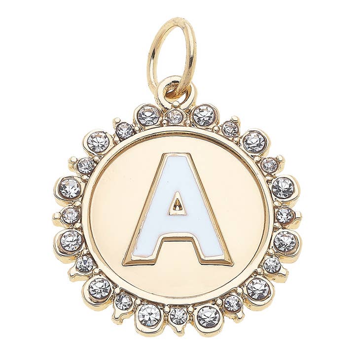 Rhinestone Letter Disc Charm