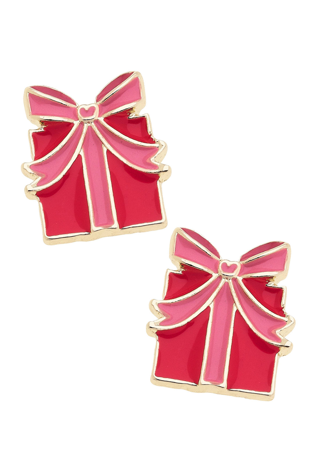 Gift Wrapped Enamel Stud Earrings in Red & Pink