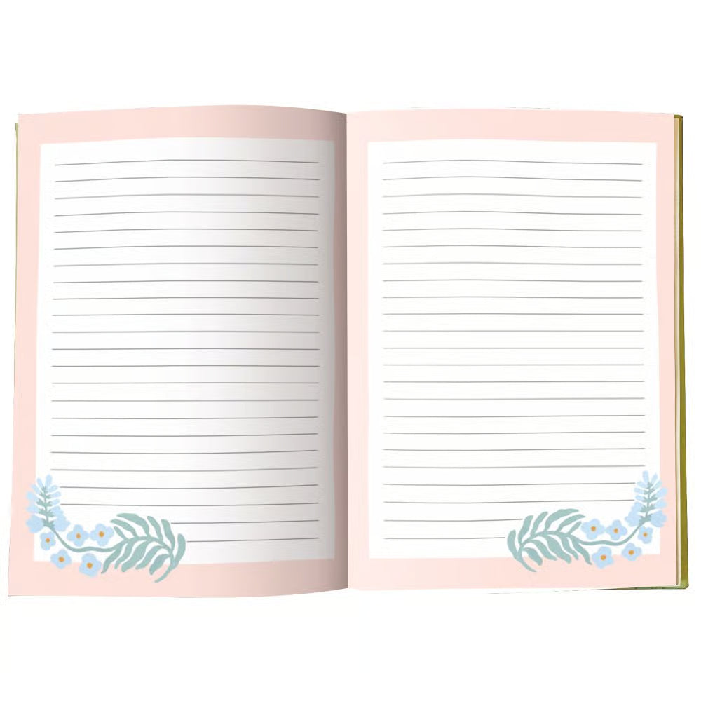LANG Flower Market Luxe Journal by Laura Marshall featuring colorful folk-art floral artwork, 192 lined pages, and decorative printed page edges.