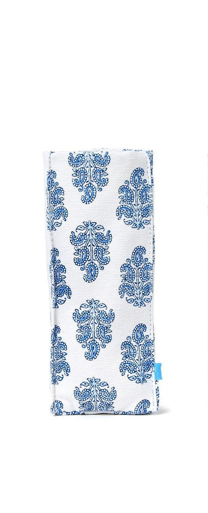 "Looking Good" Blue Block Print Standing Triangular Weighted Eyeglasses Holder in Gift Box