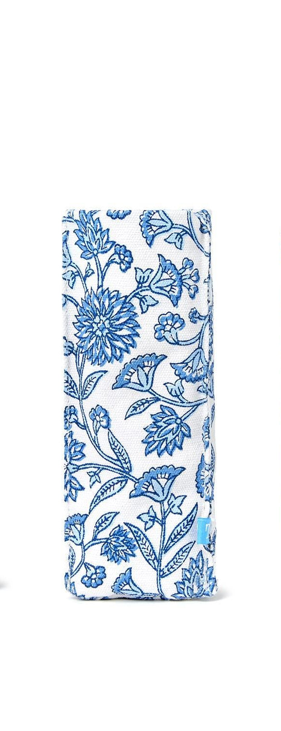 "Looking Good" Blue Block Print Standing Triangular Weighted Eyeglasses Holder in Gift Box