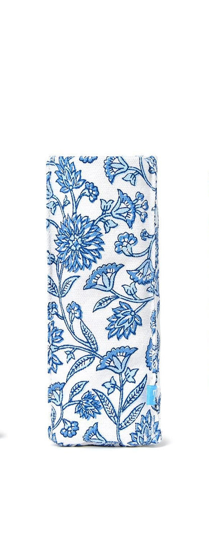 "Looking Good" Blue Block Print Standing Triangular Weighted Eyeglasses Holder in Gift Box