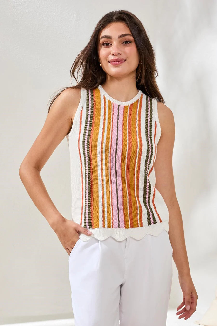 Textured Crew Neck Knit Sweater Cami
