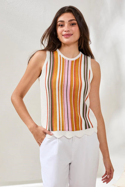 Textured Crew Neck Knit Sweater Cami