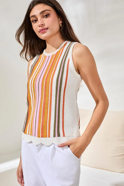 Textured Crew Neck Knit Sweater Cami