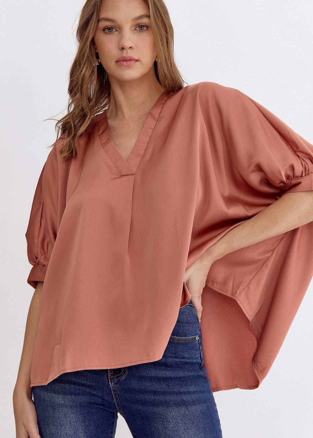 Puff Sleeve Satin Blouse