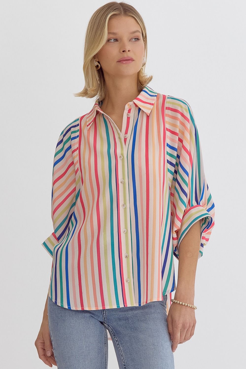 Striped Button-Down Blouse