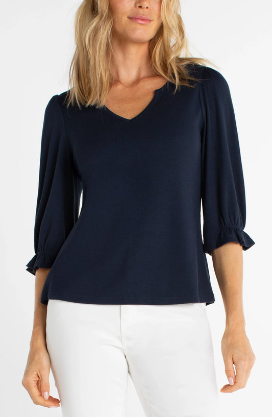 Elbow Sleeve Notch Knit Tee