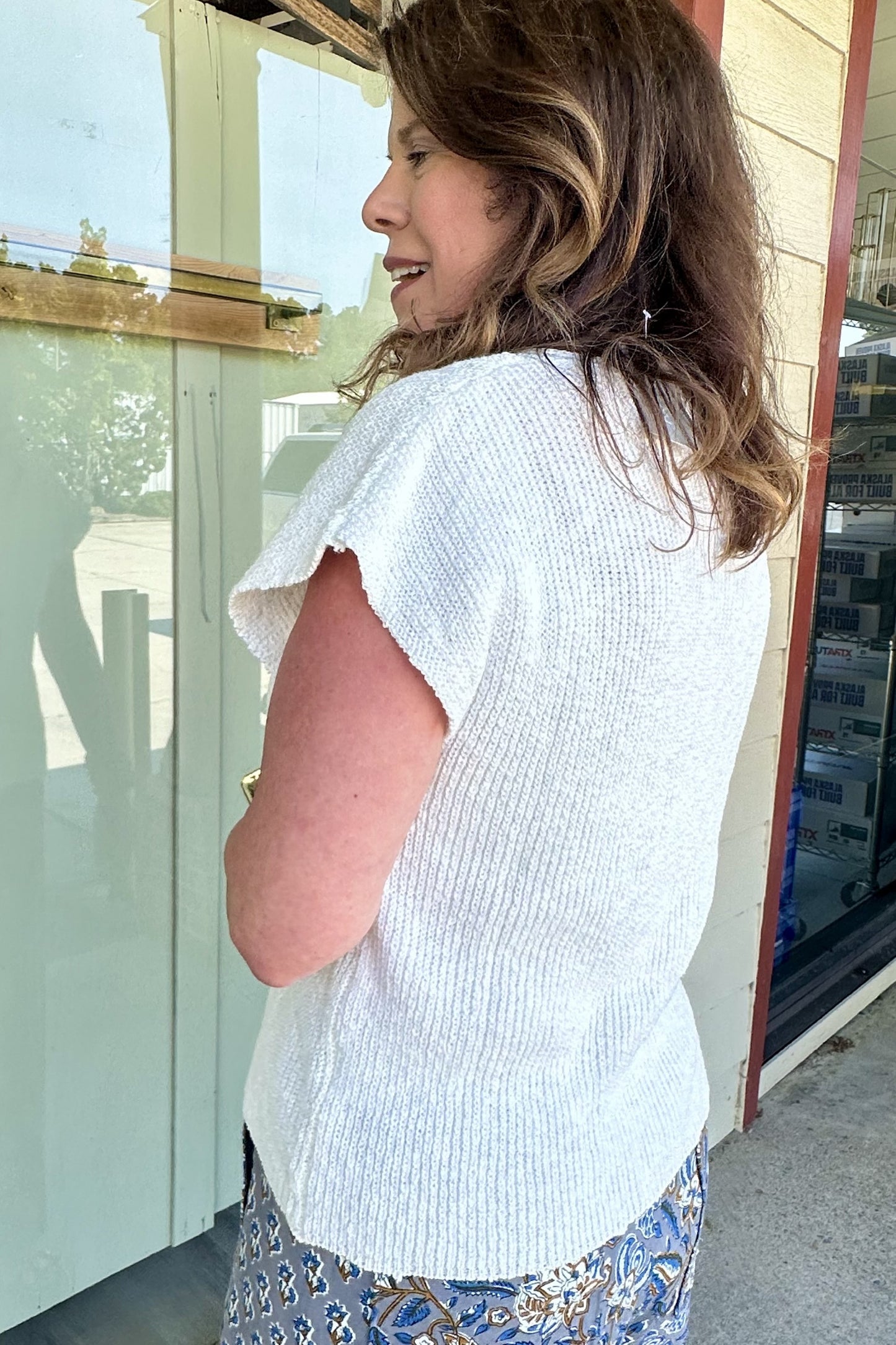 Cotton Slub Cap Sleeve Summer Knit Top