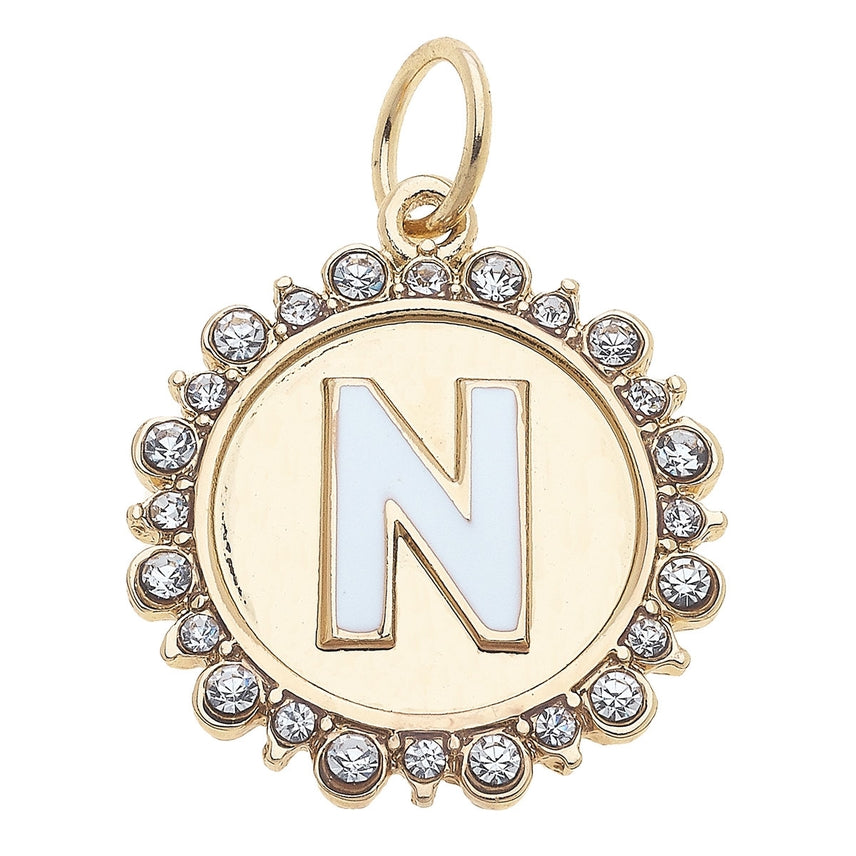 Rhinestone Letter Disc Charm