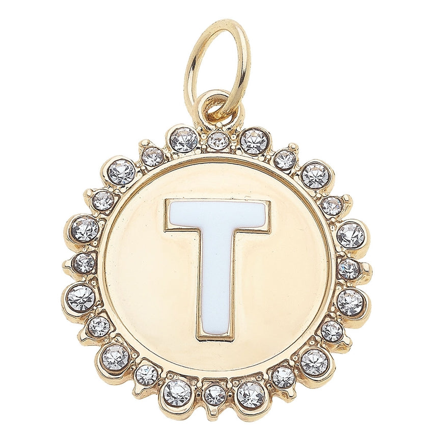 Rhinestone Letter Disc Charm