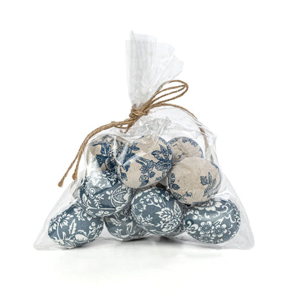 Blue & White Floral Fabric Eggs