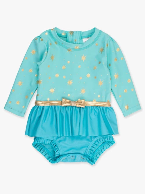 Genie Princess Long Sleeve Bow Skirted One Piece Swimsuit | RuffleButts
