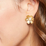 Spartina 449 Garden Flower Stud Earrings featuring mother-of-pearl flower petals with 18kt matte gold plating.