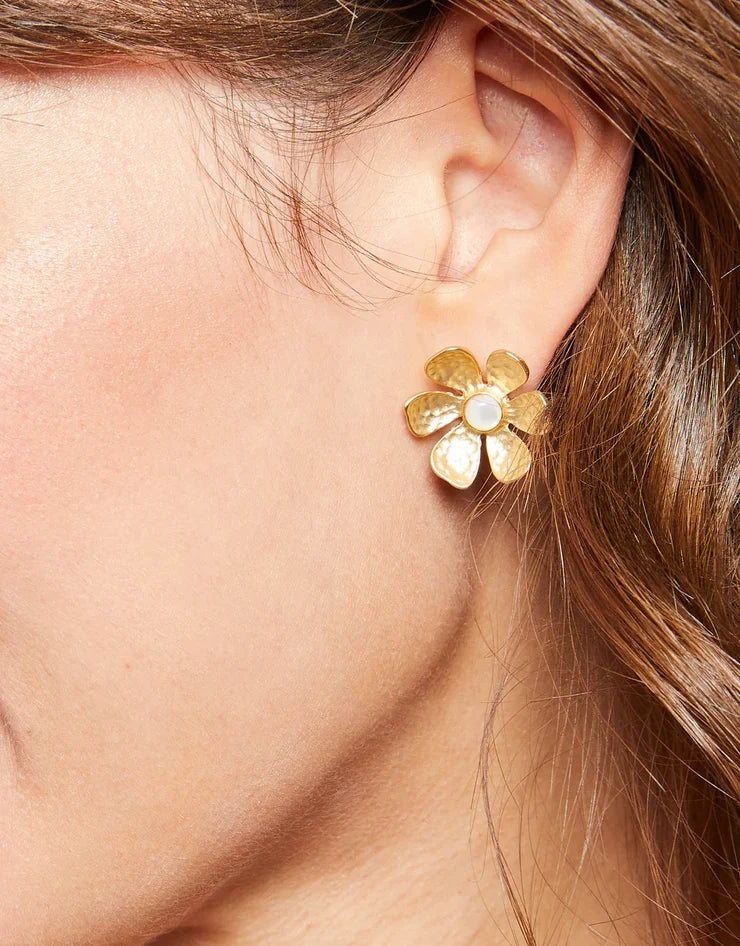 Spartina 449 Garden Flower Stud Earrings featuring mother-of-pearl flower petals with 18kt matte gold plating.