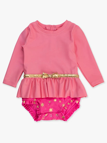 Sleeping Princess Long Sleeve Bow Skirted One Piece | RuffleButts