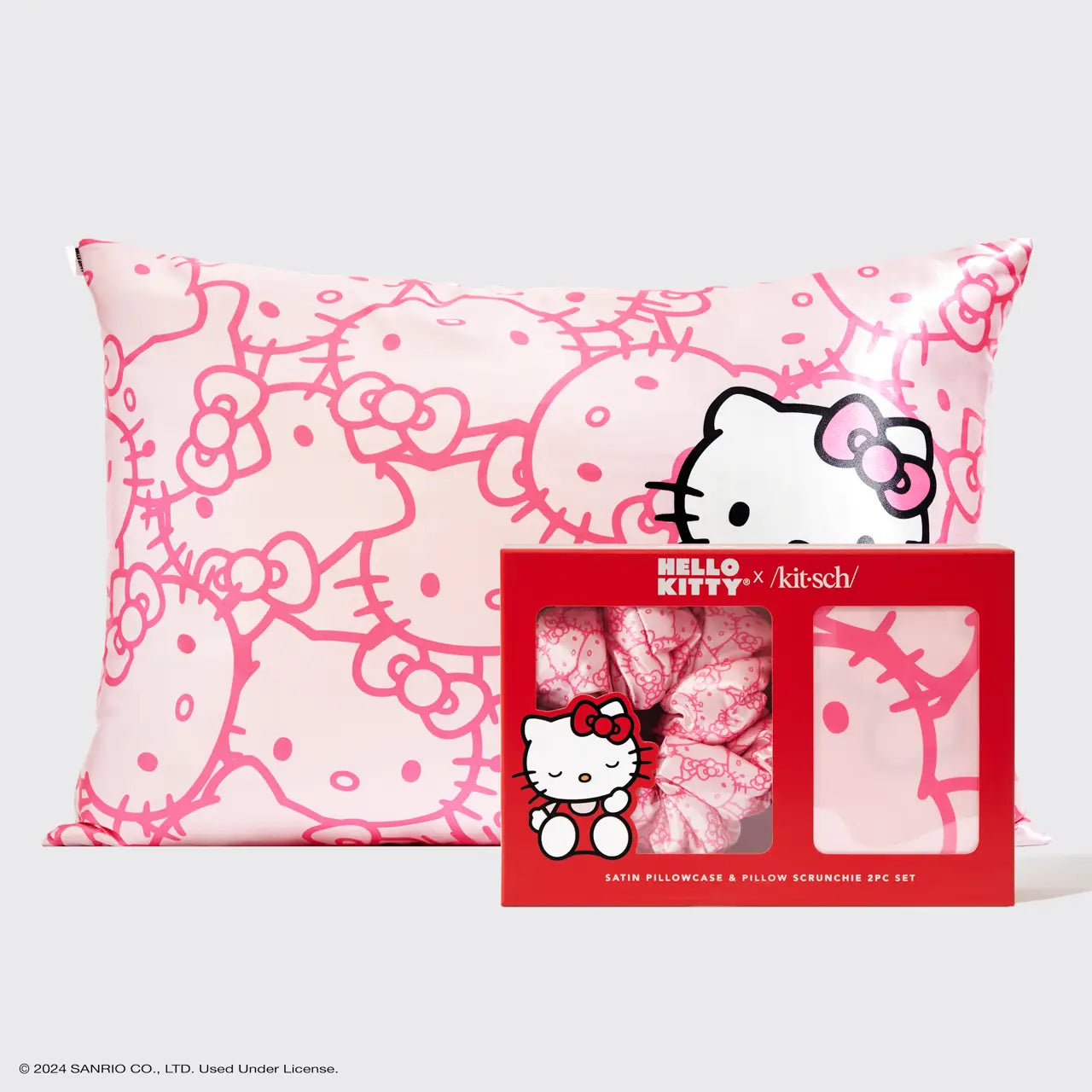 Standard Satin Pillowcase & Scrunchie Set | Pink Hello Kitty Print