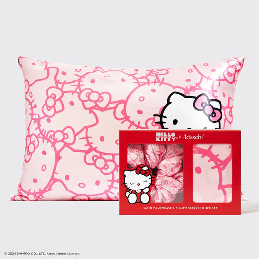 Standard Satin Pillowcase & Scrunchie Set | Pink Hello Kitty Print