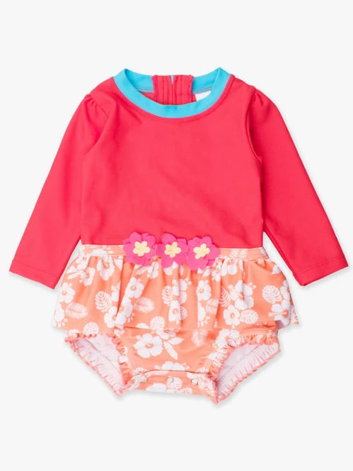 Island Princess Long Sleeve Flower Skirted One Piece | RuffleButts