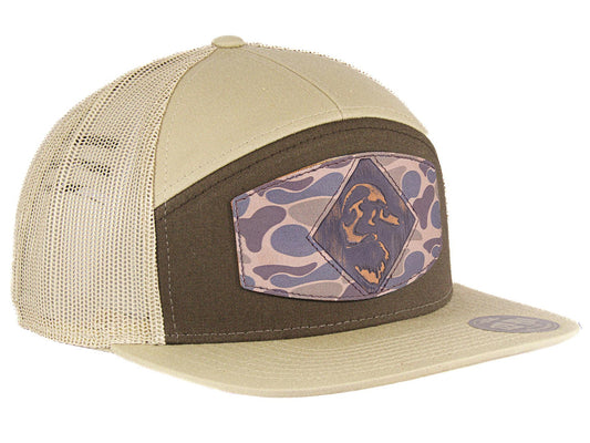 Mallard Old School Camo Brown Leather Patch Hat