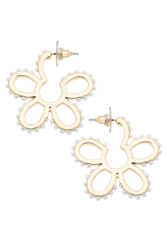 Sher Pearl Studded Flower Earrings in Shiny Gold