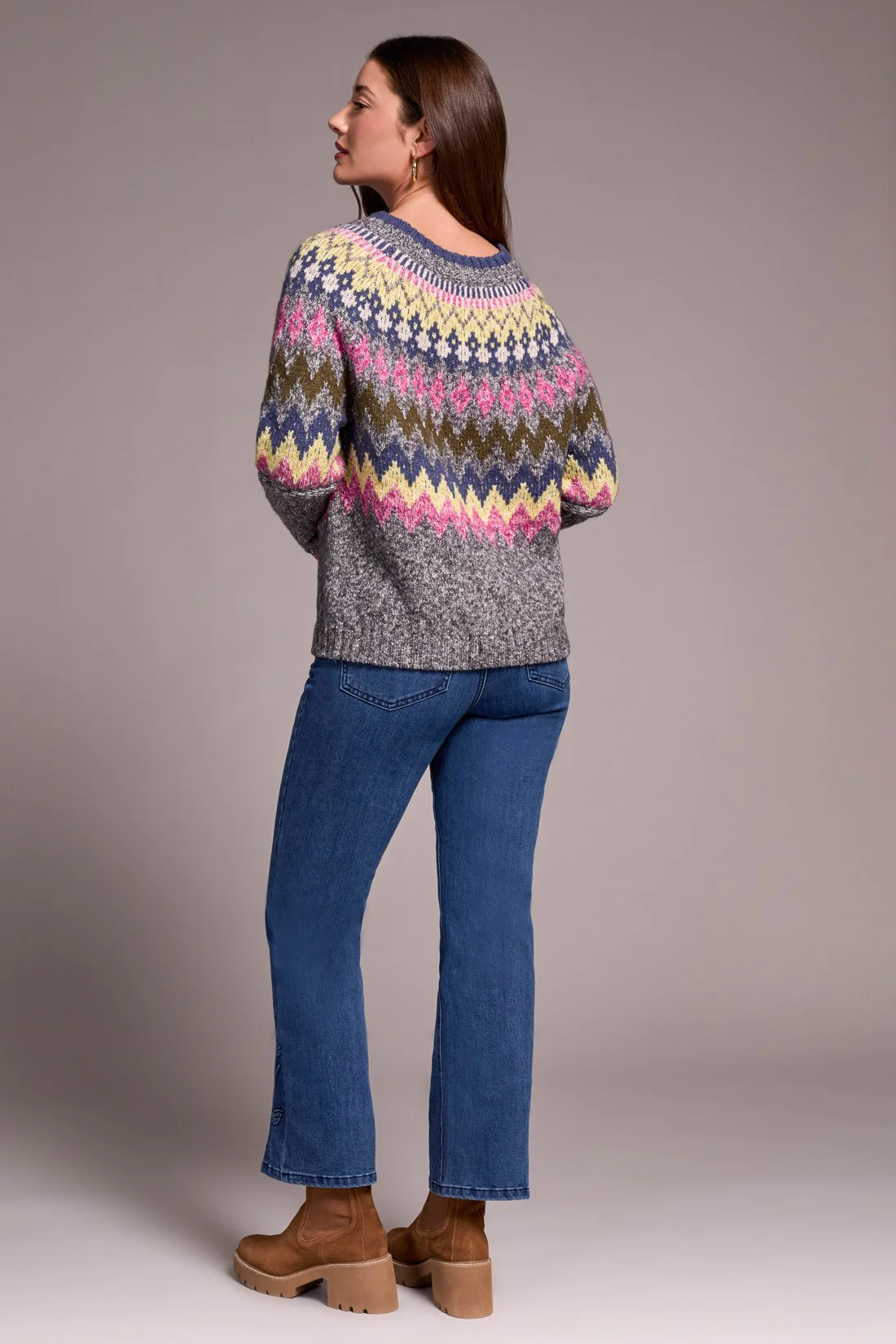 Intarsia Ribbed Long Sleeve Sweater