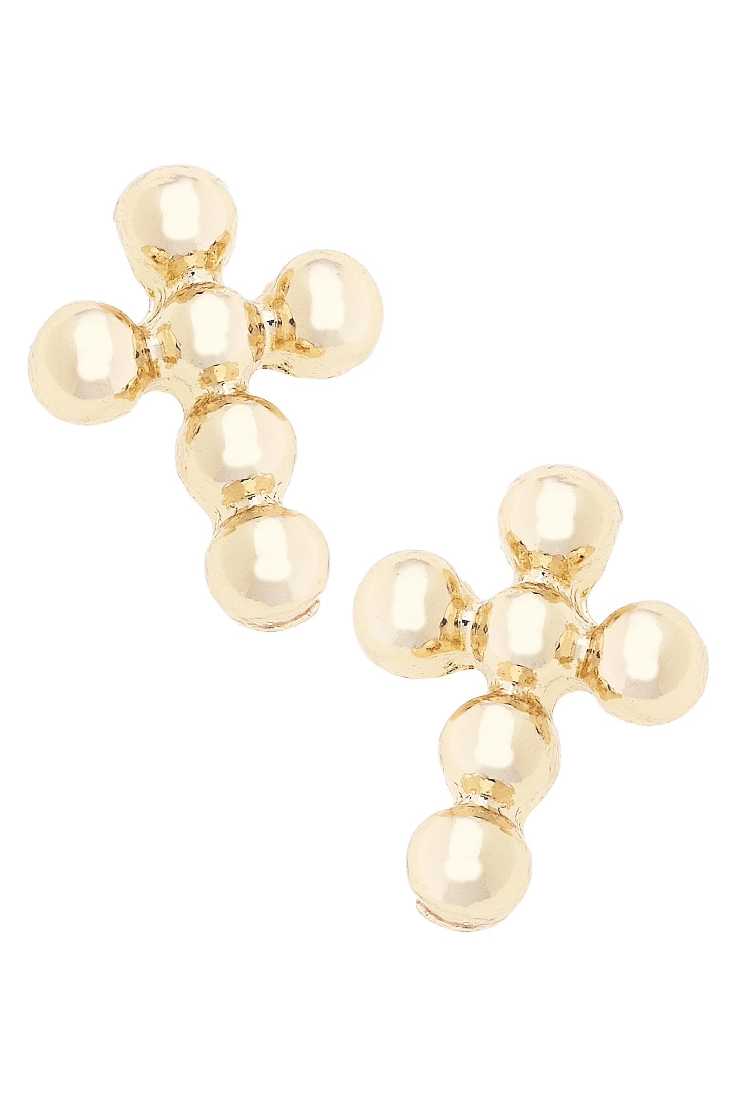 Millie Ball Bead Cross Stud Earrings in Shiny Gold