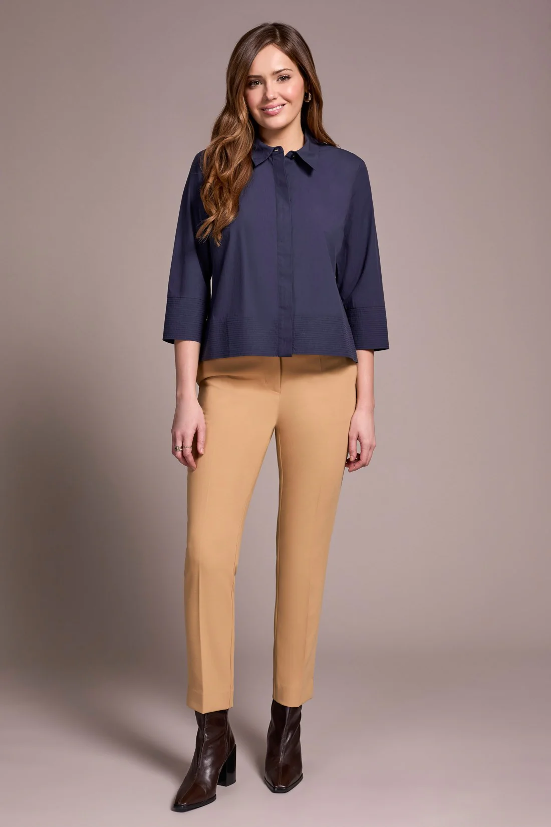 Soft Poplin 3/4 Sleeve Button-Front Shirt