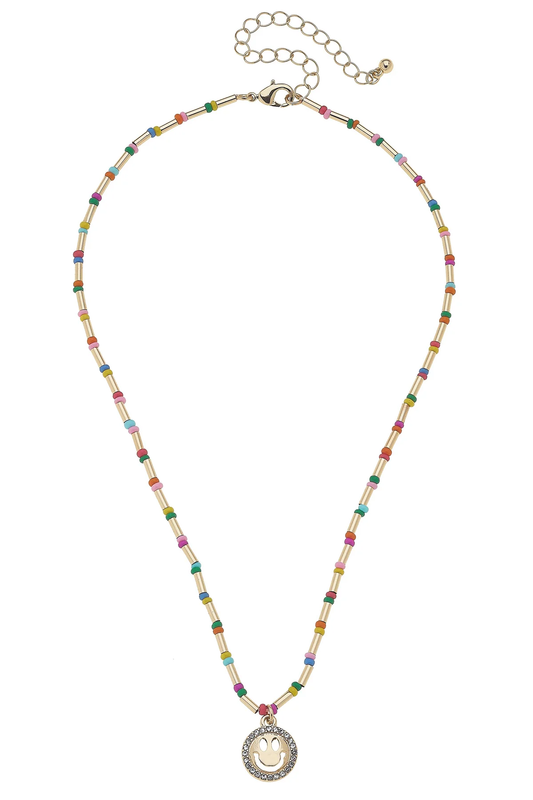 Izzy Rainbow Pave Smiley Face Children's Necklace