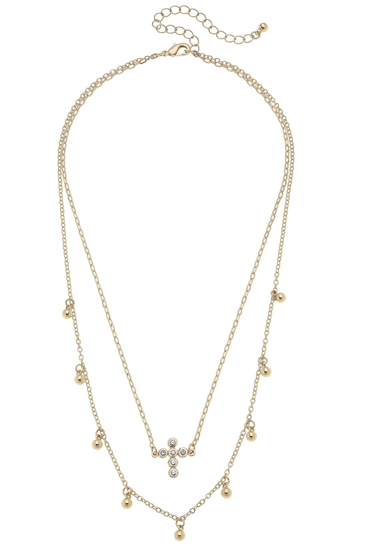 Elizabeth Pave Cross Layered Necklace in Shiny Gold
