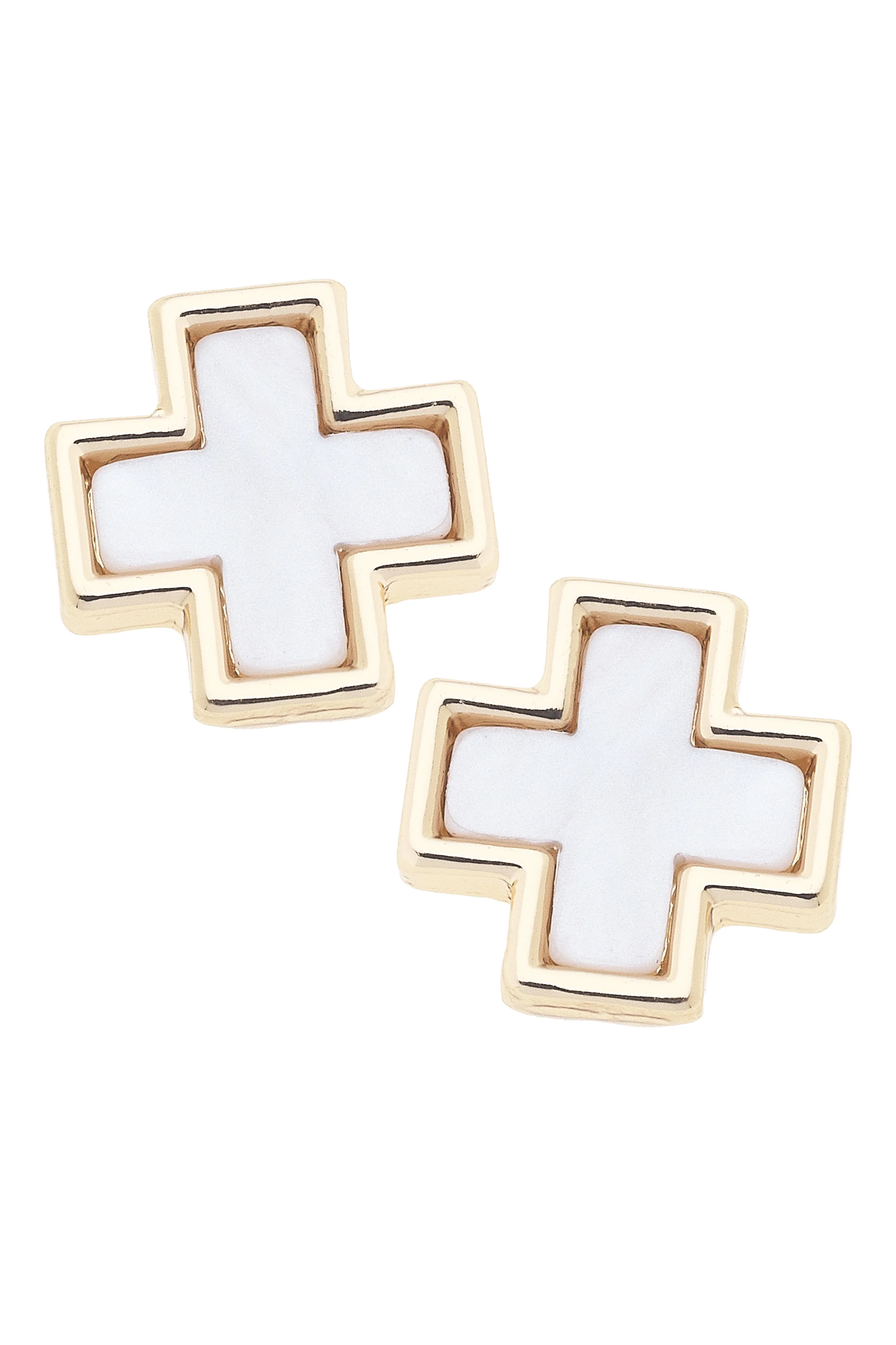 Eliana Cross Stud Earrings in Mother of Pearl
