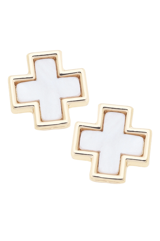 Eliana Cross Stud Earrings in Mother of Pearl