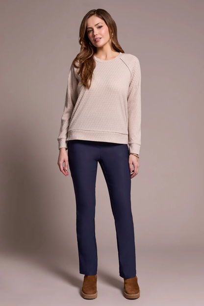 Textured Knit Crew Neck Raglan Sleeve Knit Top