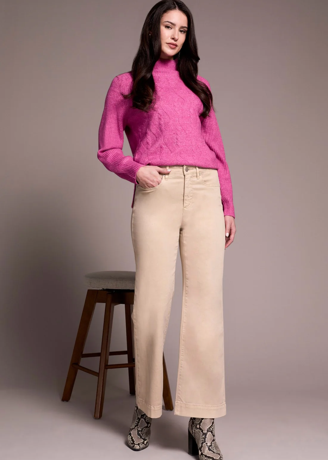 Comfort Stretch Fly Front Wide Leg Pants