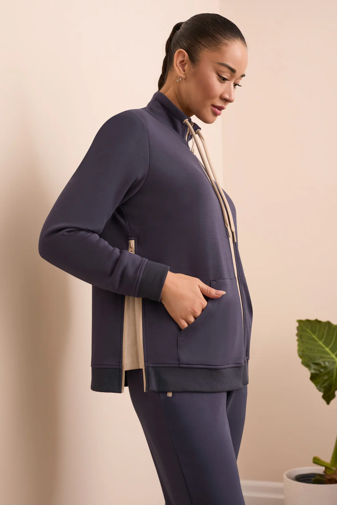 Techno Lux Textured Mock Neck Cardigan