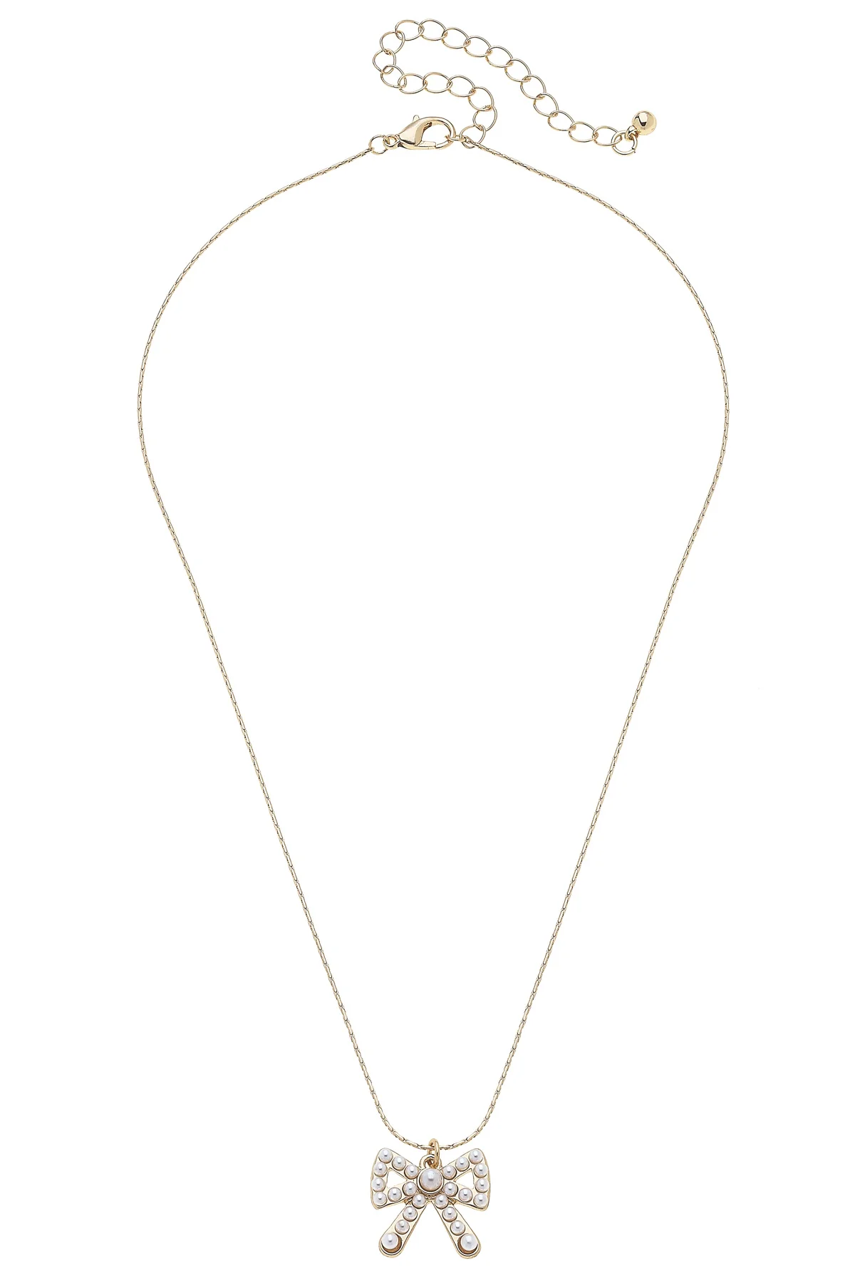 Dawn Pearl Studded Bow Necklace in Ivory